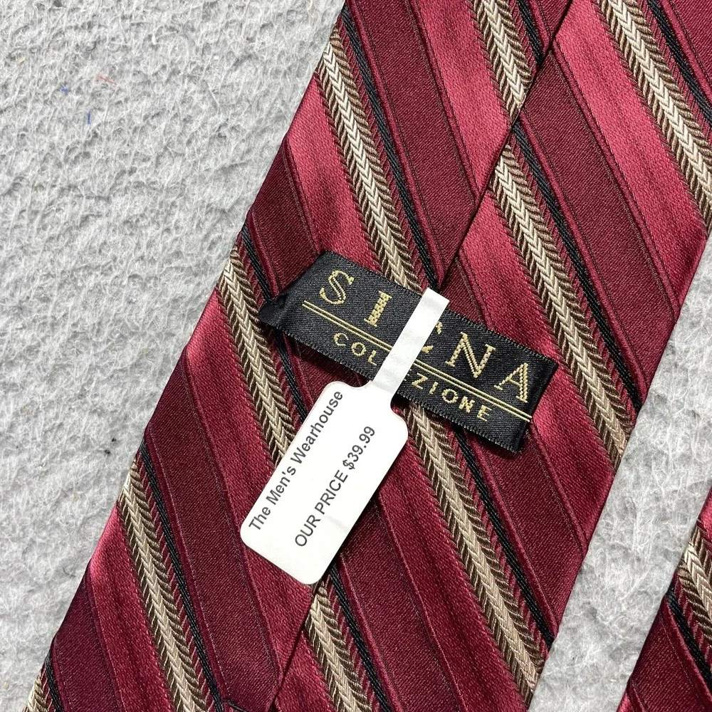 Siena Collezione Tie Mens One Size Red Striped Classic Satin Silk Necktie